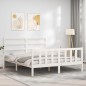 vidaXL Estructura de cama con cabecero madera maciza blanco 160x200 cm vidaXL Estructura de cama con cabecero madera maciza blanco 160x200 cm