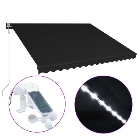 vidaXL Toldo retráctil LED y sensor de viento gris antracita 400x300cm
