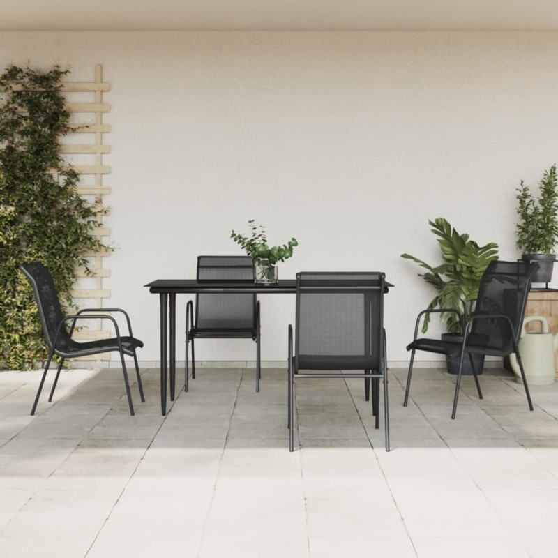 vidaXL Juego de comedor para jardín 5 piezas acero y textilene negro vidaXL Juego de comedor para jardín 5 piezas acero y textilene negro