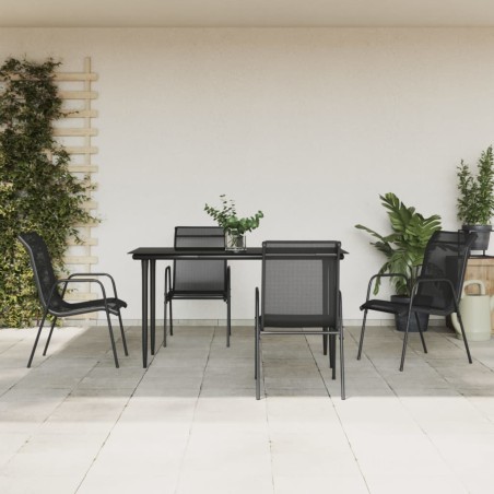 vidaXL Juego de comedor para jardín 5 piezas acero y textilene negro