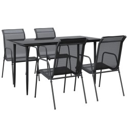 vidaXL Juego de comedor para jardín 5 piezas acero y textilene negro