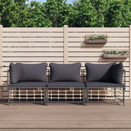 vidaXL Juego de muebles de jardín 3 pzas cojines antracita ratán PE