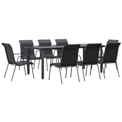 vidaXL Juego de comedor para jardín 9 piezas acero y textilene negro