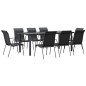 vidaXL Juego de comedor para jardín 9 piezas acero y textilene negro vidaXL Juego de comedor para jardín 9 piezas acero y textilene negro