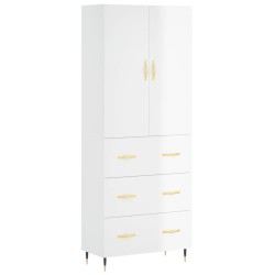 vidaXL Aparador alto madera contrachapada blanco brillo 69,5x34x180 cm