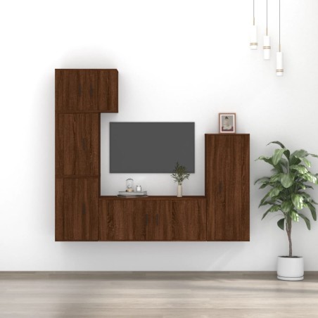 vidaXL Set de muebles para TV 5 pzas madera contrachapada roble marrón