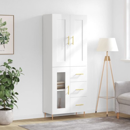 vidaXL Aparador alto madera contrachapada blanco brillo 69,5x34x180 cm