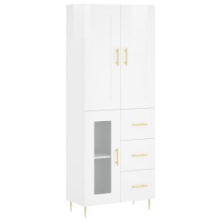 vidaXL Aparador alto madera contrachapada blanco brillo 69,5x34x180 cm
