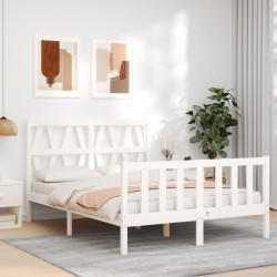 vidaXL Estructura de cama con cabecero madera maciza blanco 140x190 cm