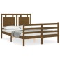 vidaXL Estructura de cama matrimonio con cabecero madera marrón miel vidaXL Estructura de cama matrimonio con cabecero madera marrón miel