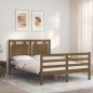 vidaXL Estructura de cama matrimonio con cabecero madera marrón miel vidaXL Estructura de cama matrimonio con cabecero madera marrón miel