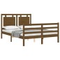 vidaXL Estructura de cama matrimonio con cabecero madera marrón miel vidaXL Estructura de cama matrimonio con cabecero madera marrón miel