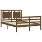 vidaXL Estructura de cama matrimonio con cabecero madera marrón miel vidaXL Estructura de cama matrimonio con cabecero madera marrón miel