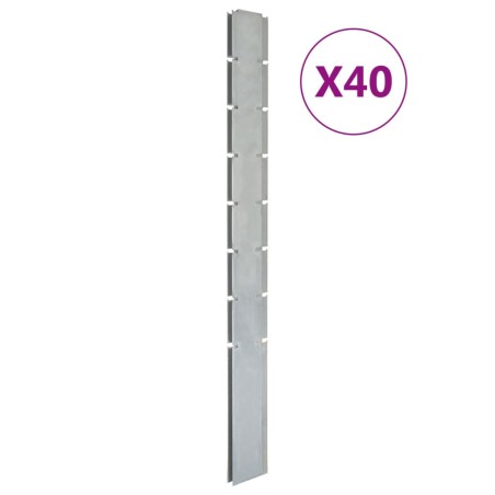 vidaXL Postes de valla de jardín 40 uds acero galvanizado plata 200 cm
