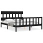 vidaXL Estructura cama de matrimonio con cabecero madera maciza negro vidaXL Estructura cama de matrimonio con cabecero madera maciza negro