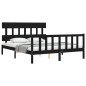 vidaXL Estructura cama de matrimonio con cabecero madera maciza negro vidaXL Estructura cama de matrimonio con cabecero madera maciza negro