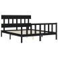 vidaXL Estructura cama de matrimonio con cabecero madera maciza negro vidaXL Estructura cama de matrimonio con cabecero madera maciza negro