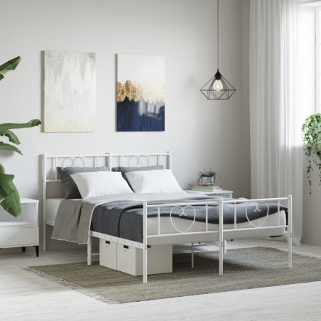 vidaXL Estructura cama metal con cabecero y estribo blanco 120x190 cm