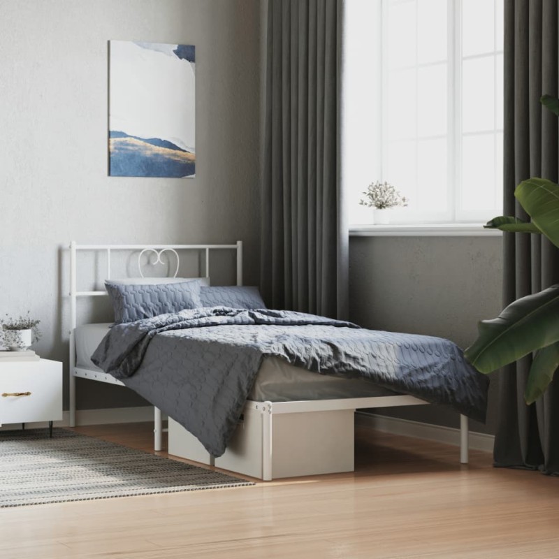vidaXL Estructura de cama de metal con cabecero blanco 90x190 cm vidaXL Estructura de cama de metal con cabecero blanco 90x190 cm