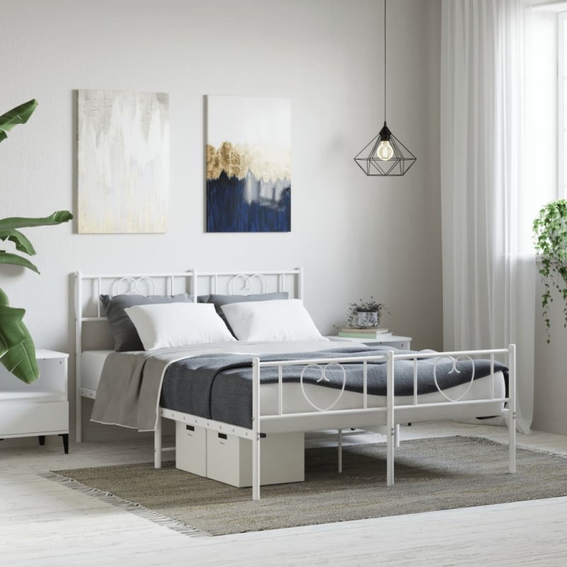vidaXL Estructura cama metal con cabecero y estribo blanco 160x200 cm vidaXL Estructura cama metal con cabecero y estribo blanco 160x200 cm