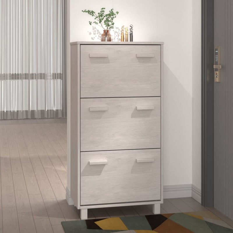 vidaXL Zapatero HAMAR madera maciza de pino blanca 59,5x35x117 cm