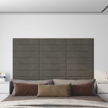 vidaXL Paneles de pared 12 uds terciopelo gris oscuro 60x15 cm 1,08 m²