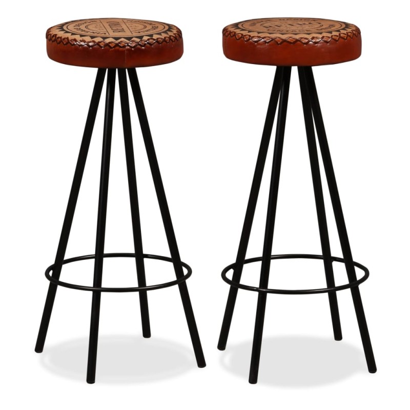 vidaXL Taburetes de barra de cocina 2 unidades cuero auténtico vidaXL Taburetes de barra de cocina 2 unidades cuero auténtico