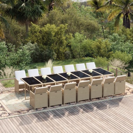 vidaXL Set comedor de jardín 15 pzas con cojines ratán sintético beige