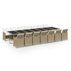 vidaXL Set comedor de jardín 15 pzas con cojines ratán sintético beige
