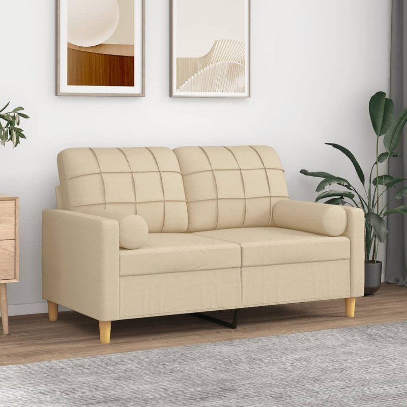 vidaXL Sofá de 2 plazas con cojines tela color crema 120 cm vidaXL Sofá de 2 plazas con cojines tela color crema 120 cm