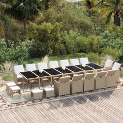 vidaXL Set comedor de jardín 19 pzas con cojines ratán sintético beige