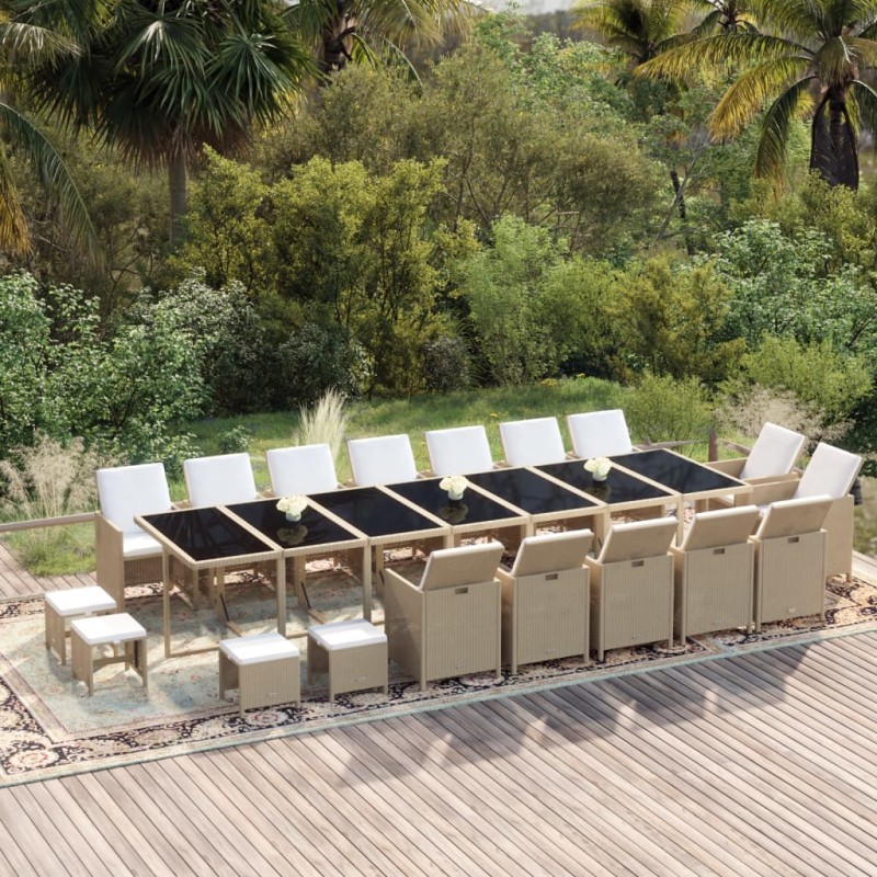 vidaXL Set comedor de jardín 19 pzas con cojines ratán sintético beige vidaXL Set comedor de jardín 19 pzas con cojines ratán sintético beige