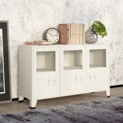 vidaXL Aparador industrial de metal y vidrio blanco 105x35x62 cm
