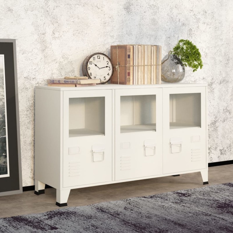 vidaXL Aparador industrial de metal y vidrio blanco 105x35x62 cm vidaXL Aparador industrial de metal y vidrio blanco 105x35x62 cm