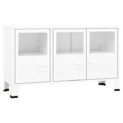 vidaXL Aparador industrial de metal y vidrio blanco 105x35x62 cm