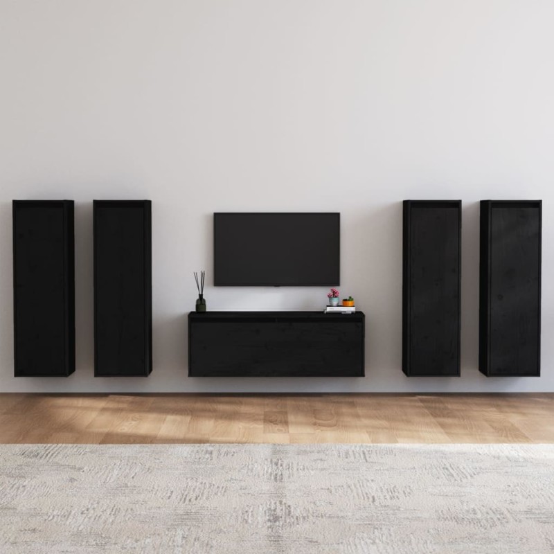 vidaXL Muebles para TV 5 piezas madera maciza de pino negro vidaXL Muebles para TV 5 piezas madera maciza de pino negro