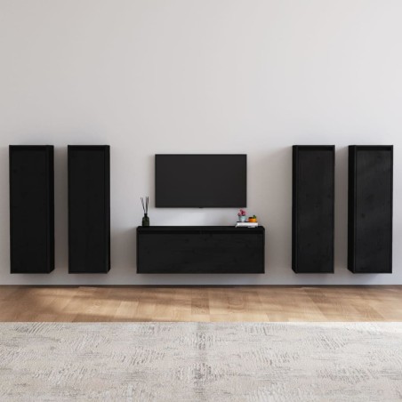 vidaXL Muebles para TV 5 piezas madera maciza de pino negro