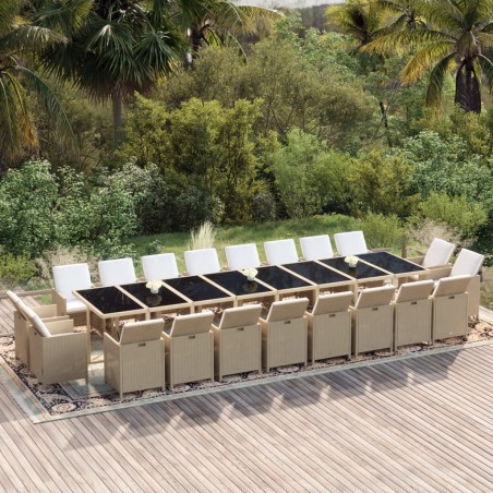 vidaXL Set comedor de jardín 21 pzas con cojines ratán sintético beige