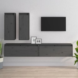 vidaXL Muebles para TV 4 piezas madera maciza de pino gris