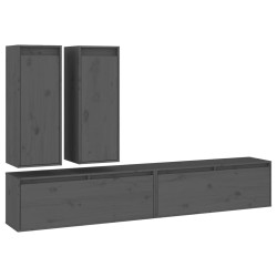 vidaXL Muebles para TV 4 piezas madera maciza de pino gris