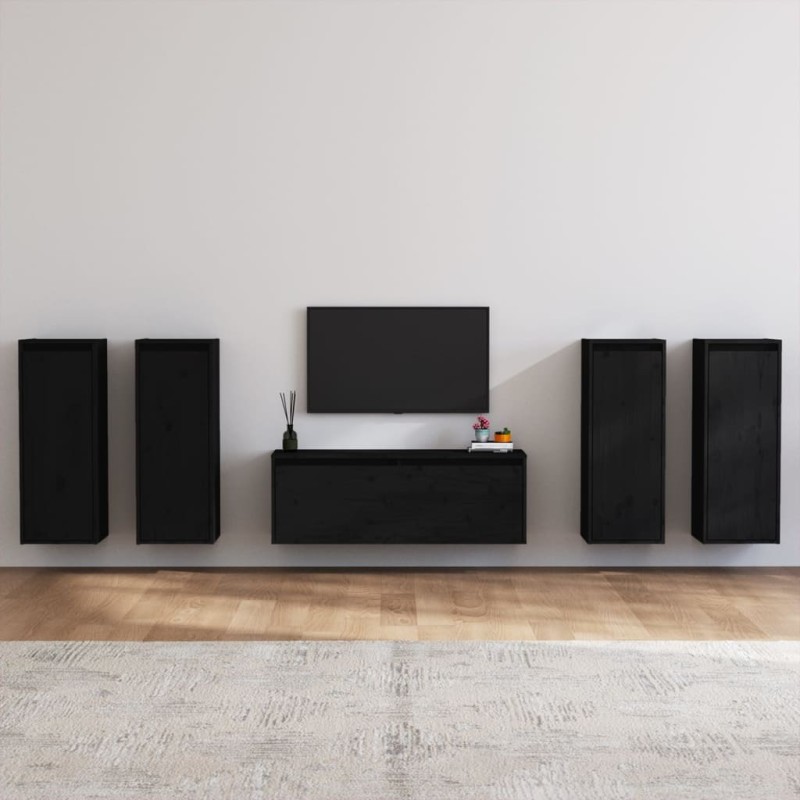 vidaXL Muebles para TV 5 piezas madera maciza de pino negro vidaXL Muebles para TV 5 piezas madera maciza de pino negro