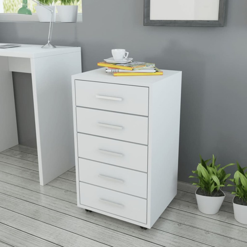 vidaXL Cajonera de oficina con ruedas 5 cajones blanco vidaXL Cajonera de oficina con ruedas 5 cajones blanco
