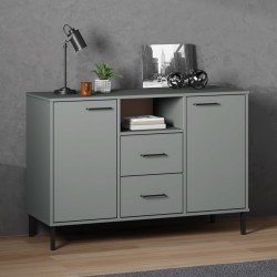 vidaXL Aparador con patas metal OSLO madera maciza gris 113x40x77 cm