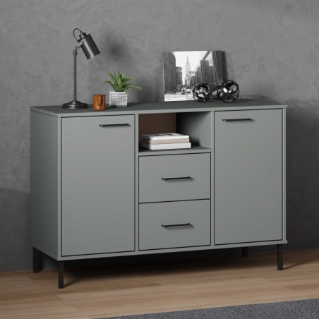 vidaXL Aparador con patas metal OSLO madera maciza gris 113x40x77 cm