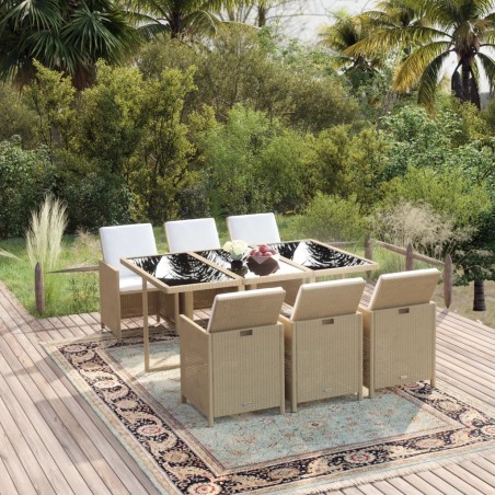 vidaXL Set comedor de jardín 7 pzas con cojines ratán sintético beige