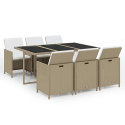 vidaXL Set comedor de jardín 7 pzas con cojines ratán sintético beige