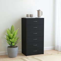 vidaXL Aparador con 6 cajones madera contrachapada negro 50x34x96 cm