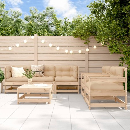 vidaXL Juego de muebles de jardín 6 piezas y cojines madera maciza