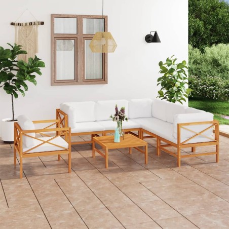 vidaXL Set de muebles de jardín 7 pzas madera de teca y cojines crema