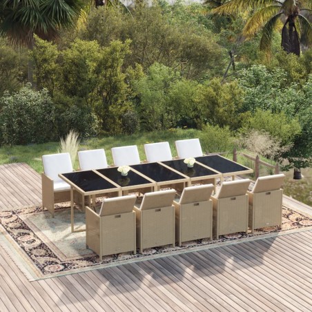 vidaXL Set comedor de jardín 11 piezas y cojines ratán sintético beige